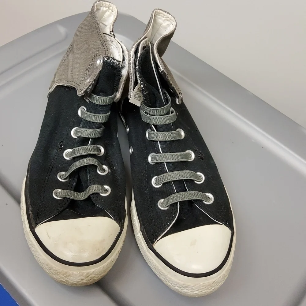 converse  accessibility no tie high top shoes junior size 6 black and g
